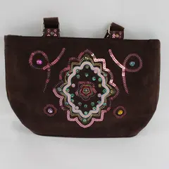 Y2K-Style Small Bedazzled Sequined Brown Corduroy Handbag Purse
