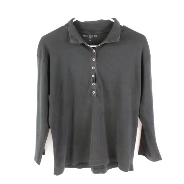 MAR TEE NI Women's Black Collared Long Sleeve Shirt Sz M