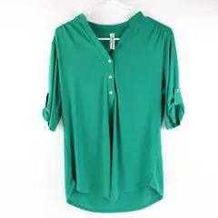 PerSeption Concept Womens Green Roll Tab Long Sleeve Blouse Top Size L