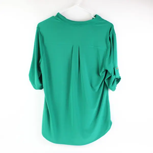 PerSeption Concept Womens Green Roll Tab Long Sleeve Blouse Top Size L