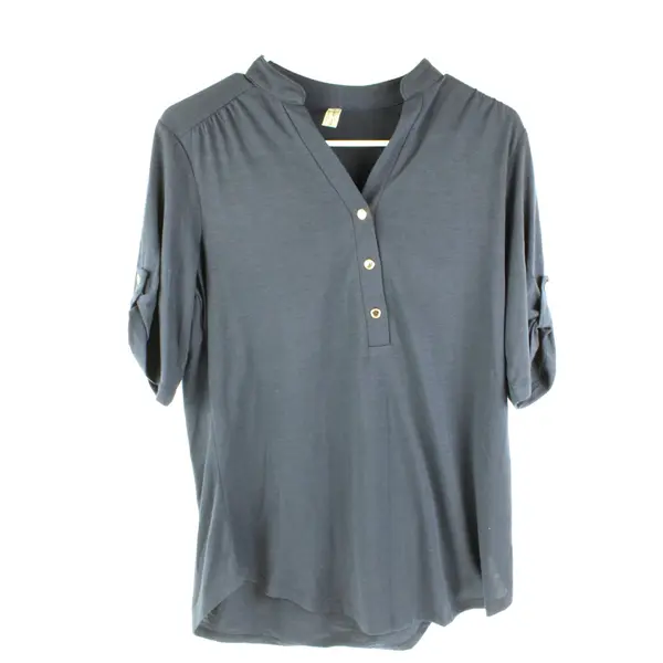 PerSeption Concept Womens Navy Henley Top Long Sleeve Tab Roll Size M