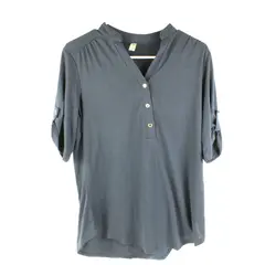 PerSeption Concept Womens Navy Henley Top Long Sleeve Tab Roll Size M