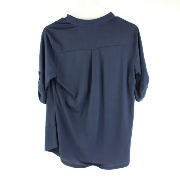 PerSeption Concept Womens Navy Henley Top Long Sleeve Tab Roll Size M