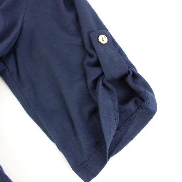 PerSeption Concept Womens Navy Henley Top Long Sleeve Tab Roll Size M