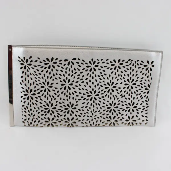 Silver Faux Leather Cutwork Clutch Purse