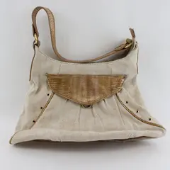 Off-White Fabric Shoulder Bag Gold Faux Alligator Trim