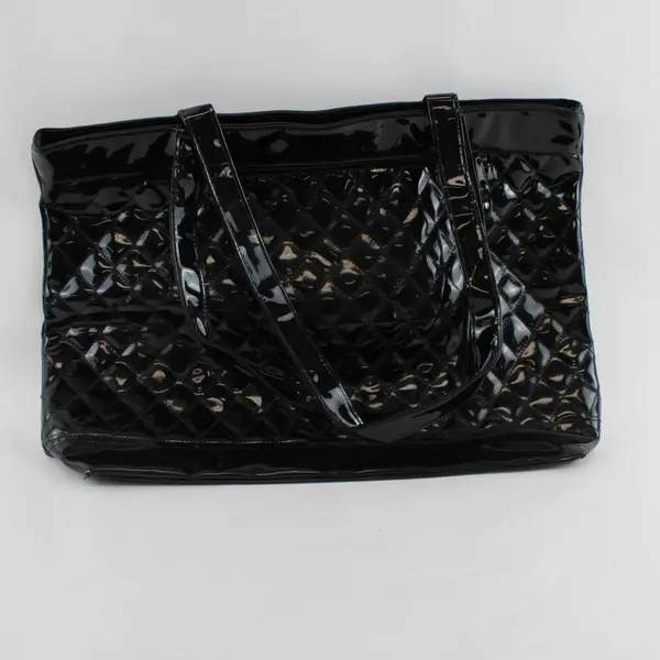Vintage Accessory Works Quilted Black Vinyl Tote Bag 18"