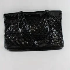 Vintage Accessory Works Quilted Black Vinyl Tote Bag 18"
