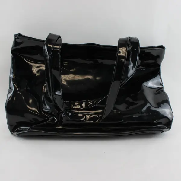 Vintage Accessory Works Quilted Black Vinyl Tote Bag 18"