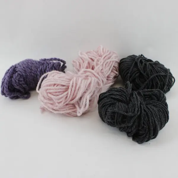 Lot of 5 Yarn Balls Purple Pale Pink Charcoal Gray Black Knitting Crochet