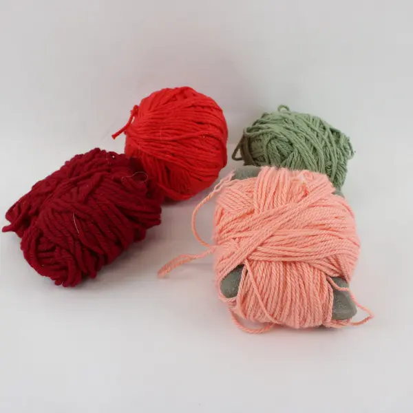 Lot of 4 Used Yarn Pieces for Knitting Crochet Crafting Red Green Peach