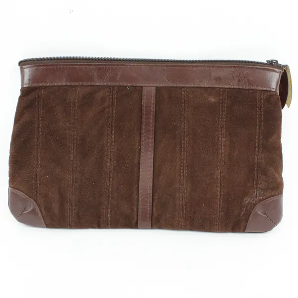Vintage Brown Suede Leather Accent Clutch Bag Unbranded