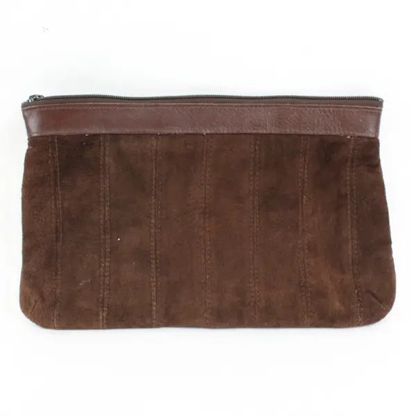 Vintage Brown Suede Leather Accent Clutch Bag Unbranded