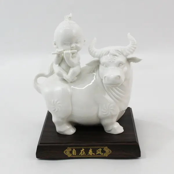Blanc De Chine Free Spring Breeze Porcelain Statue Child  On Water Buffalo