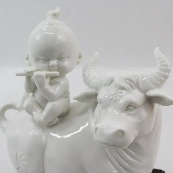 Blanc De Chine Free Spring Breeze Porcelain Statue Child  On Water Buffalo