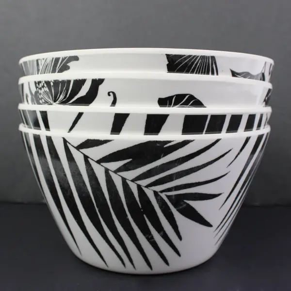 Isaac Mizrahi 4pc Melamine Bowl Set Black White Botanical Leaf Floral