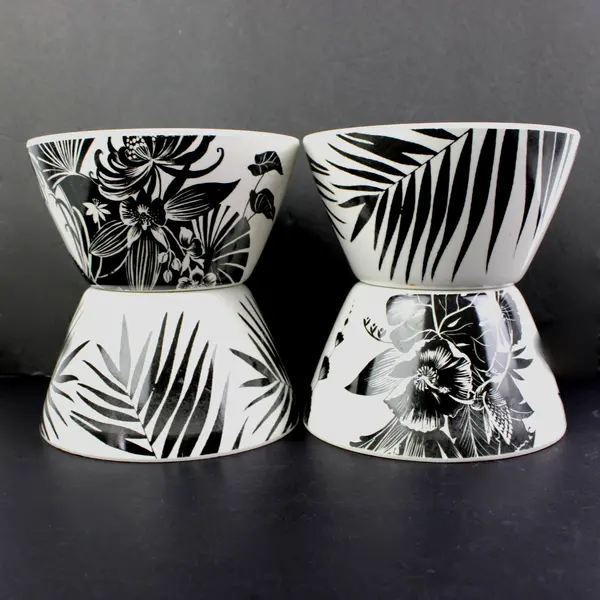 Isaac Mizrahi 4pc Melamine Bowl Set Black White Botanical Leaf Floral