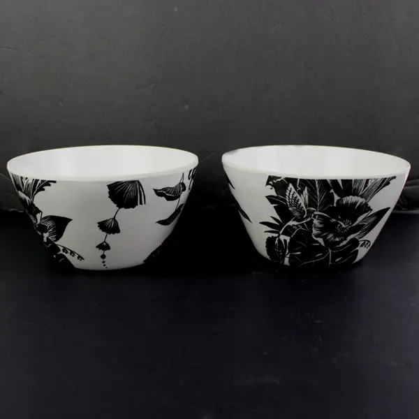 Isaac Mizrahi 4pc Melamine Bowl Set Black White Botanical Leaf Floral