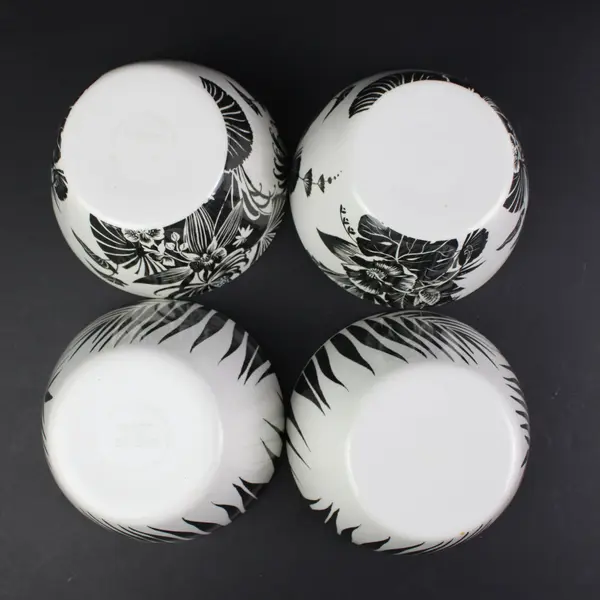 Isaac Mizrahi 4pc Melamine Bowl Set Black White Botanical Leaf Floral