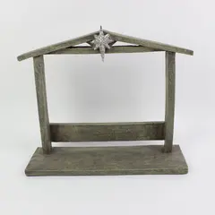 Gray Washed Wooden Nativity Stable Rustic Silver Star Holiday Decor
