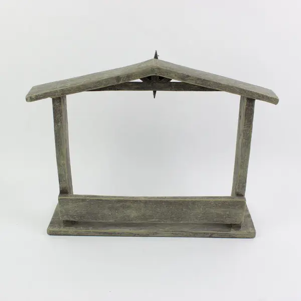 Gray Washed Wooden Nativity Stable Rustic Silver Star Holiday Decor