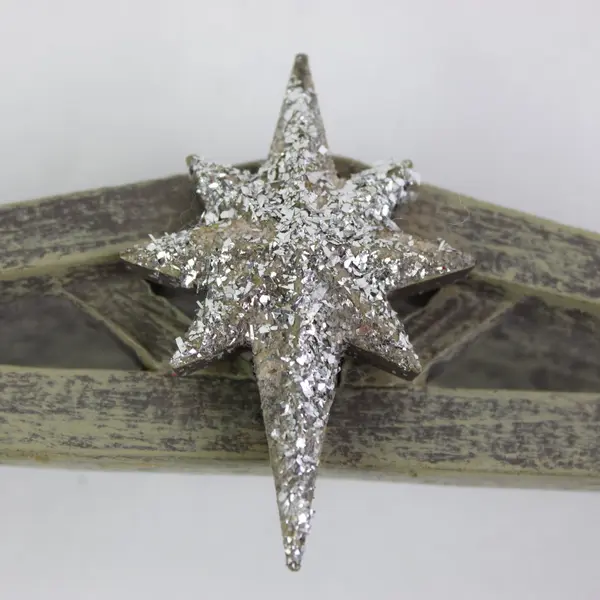 Gray Washed Wooden Nativity Stable Rustic Silver Star Holiday Decor
