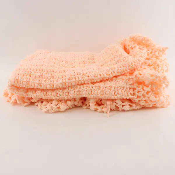 Handmade Peachy Pink Throw Blanket Waffle Stitch Ruffled Border Unbranded