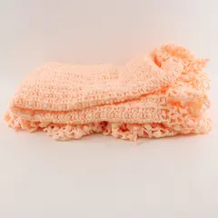 Handmade Peachy Pink Throw Blanket Waffle Stitch Ruffled Border Unbranded