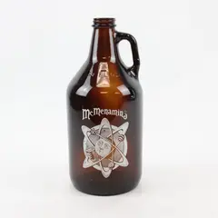 McMenamins 64oz Dark Brown Glass Growler Atom Logo Beer Bottle