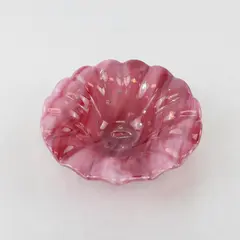 Pink Murano Style Art Glass Bowl Ruffled Edge 6in