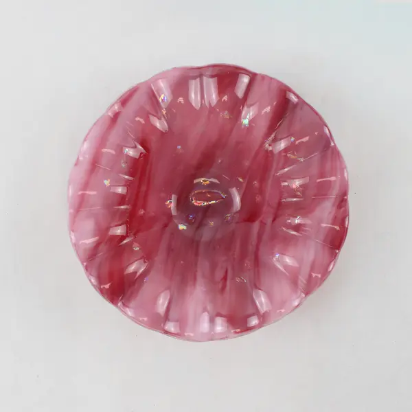 Pink Murano Style Art Glass Bowl Ruffled Edge 6in