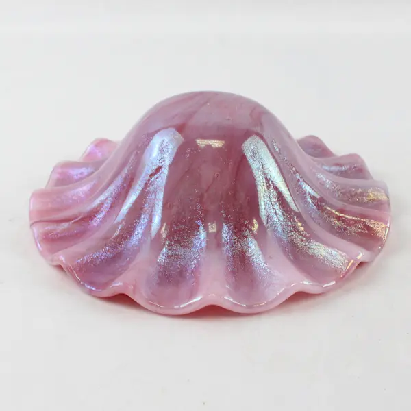 Pink Murano Style Art Glass Bowl Ruffled Edge 6in