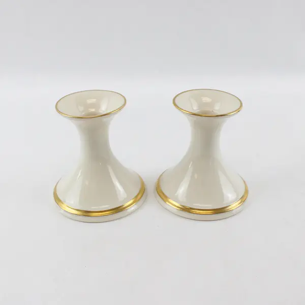 Lenox Ivory Porcelain Candle Holders Set of 2 Gold Trim