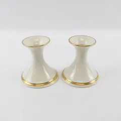 Lenox Ivory Porcelain Candle Holders Set of 2 Gold Trim