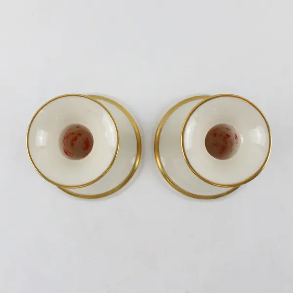 Lenox Ivory Porcelain Candle Holders Set of 2 Gold Trim
