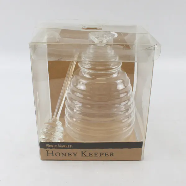 World Market Clear Glass Honey Jar w/ Bee Topper & Honey Dipper