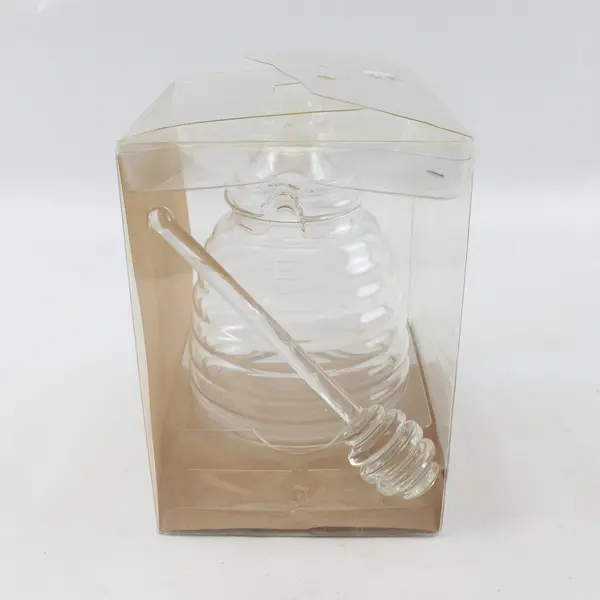 World Market Clear Glass Honey Jar w/ Bee Topper & Honey Dipper