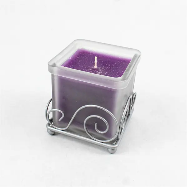 Colonial Candle Cape Cod Frosted Glass Square Candle w/ Wire Stand 6.5 oz