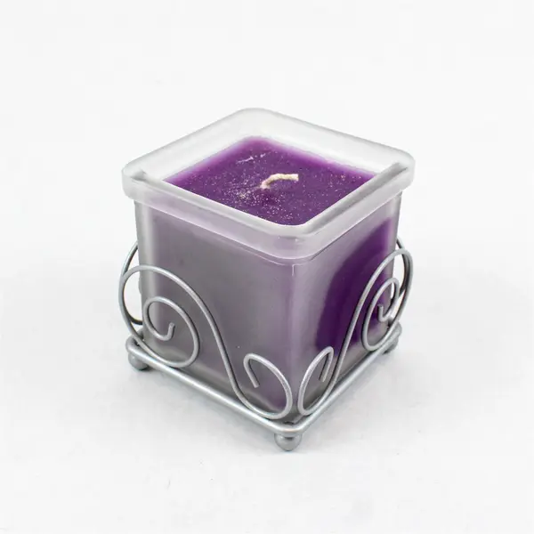 Colonial Candle Cape Cod Frosted Glass Square Candle w/ Wire Stand 6.5 oz