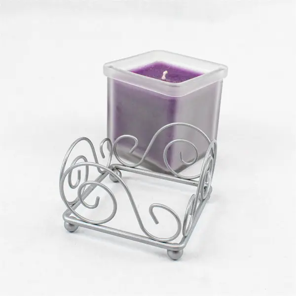 Colonial Candle Cape Cod Frosted Glass Square Candle w/ Wire Stand 6.5 oz