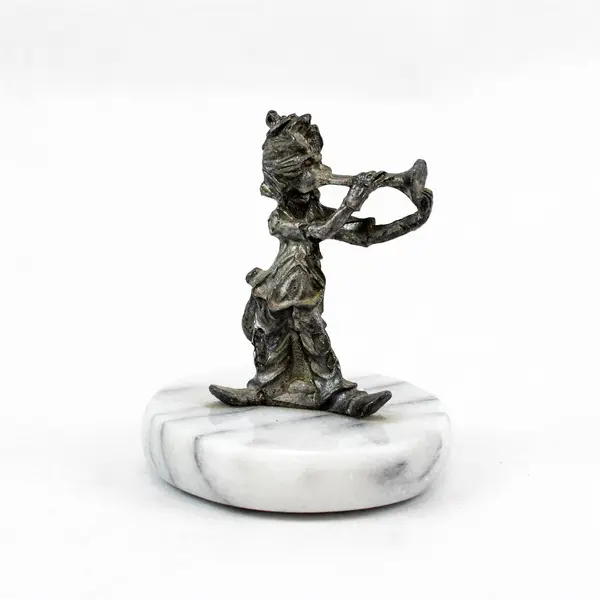 Vintage Pewter Clown Playing Trumpet Figurine Marble Base