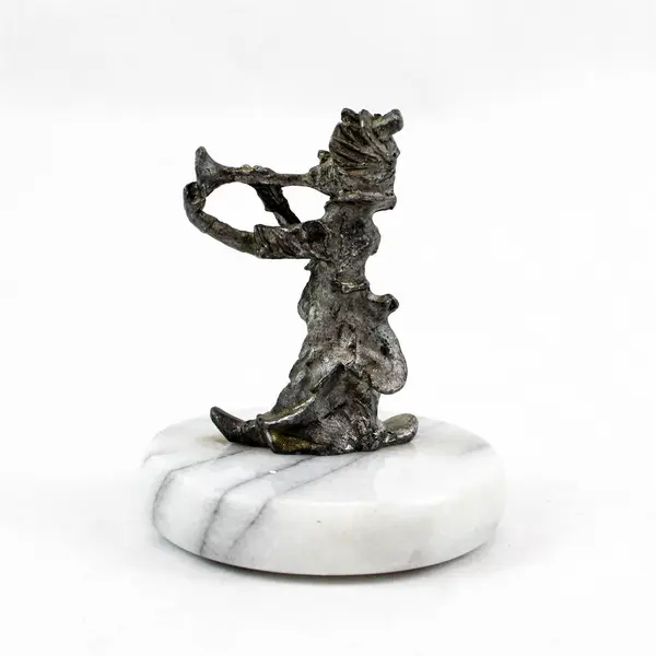 Vintage Pewter Clown Playing Trumpet Figurine Marble Base