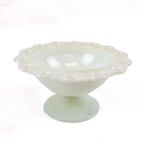 Vintage Anchor Hocking Milk Glass Laced Edge Compote