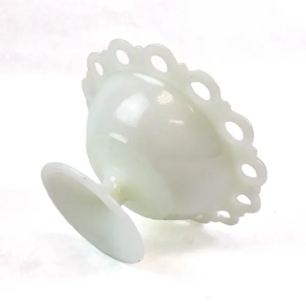 Vintage Anchor Hocking Milk Glass Laced Edge Compote