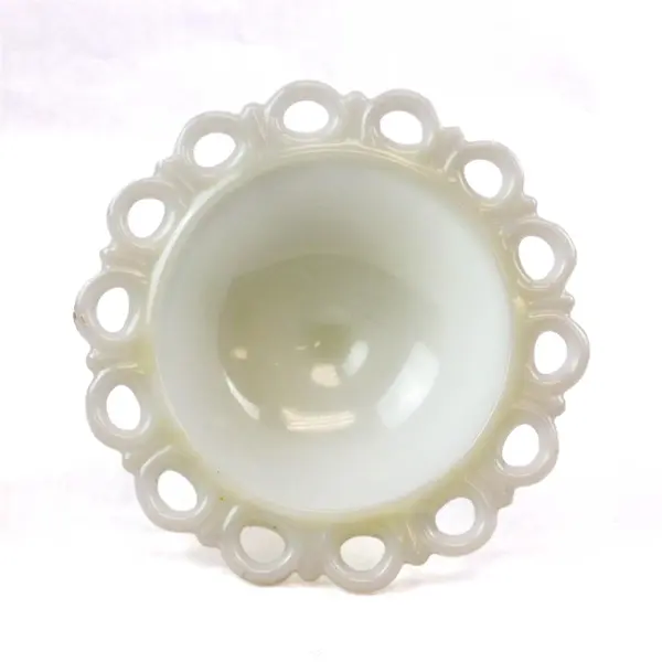 Vintage Anchor Hocking Milk Glass Laced Edge Compote