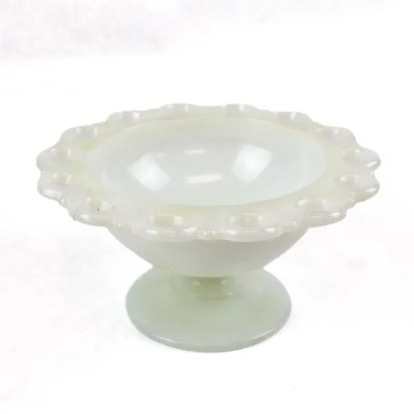 Vintage Anchor Hocking Milk Glass Laced Edge Compote
