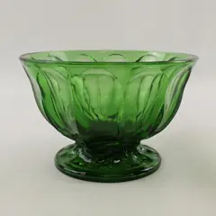 Vintage Anchor Hocking Emerald Green Glass Thumbprint Pedestal Candy Dish Bowl