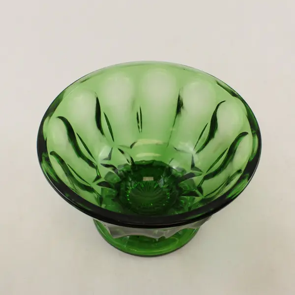 Vintage Anchor Hocking Emerald Green Glass Thumbprint Pedestal Candy Dish Bowl