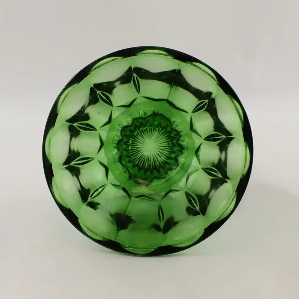 Vintage Anchor Hocking Emerald Green Glass Thumbprint Pedestal Candy Dish Bowl