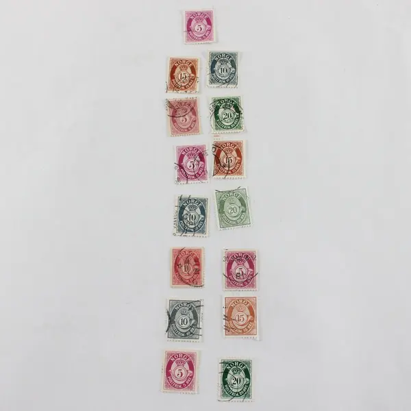 Lot Of 15 Norway Posthorn 5/10/15/20 Ore Stamps Used 